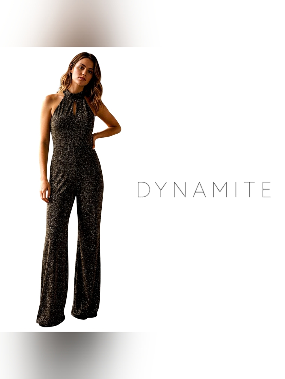 Dynamite - 70's look; Black & Gold Shimmery Romper - Sleeveless with cut outs